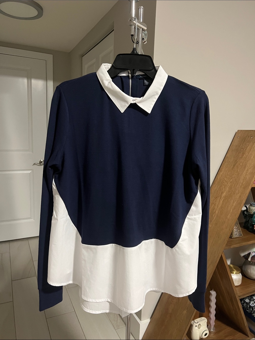 French Connection Navy Top with White Collar Trim